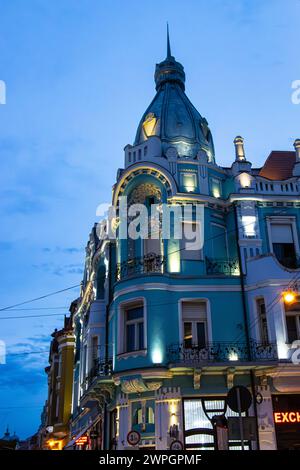 Moskovits Miksa Palace at night. It was  built between 1904 and 1905  in Oradea, Romania Stock Photo