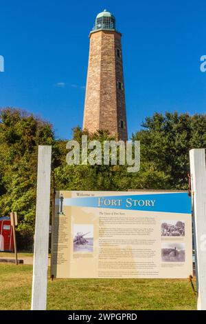 Old Cape Henry Lighthouse on the grounds of Fort Story Military Base in Virginia. Stock Photo