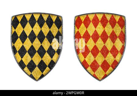 Old metal checkered shield isolated on white background Stock Photo