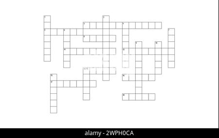 Blank crossword puzzle grid, empty template squares to fill in for riddle, educational or leisure game, ready to be used for making any word puzzle Stock Vector