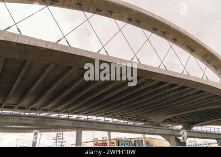 Los Angeles, CA, USA – March 6, 2024: The Sixth Street Viaduct is a bridge that connects downtown LA and Boyle Heights in Los Angeles, CA. Stock Photo