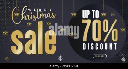 Christmas discount promo offers sale holiday seasonal banner. Modern Xmas banner design. Winter holidays Merry Christmas Happy New Year promotion sale Stock Vector