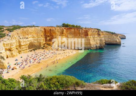 Picturesque Algarve coast in Portugal on a sunny day. Praia de Benagil beach on the Algarve, Portugal. Stock Photo