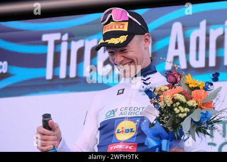 Italian Jonathan Milan of Lidl-Trek wearing the pink jersey of leader ...