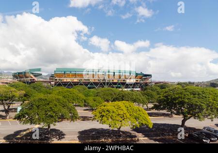 Honolulu, Hawaii, USA - February 24, 2024: View from the Skyline Rail of the Aloha Stadium, a closed multi-purpose stadium located in Halawa, Hawaii. Stock Photo