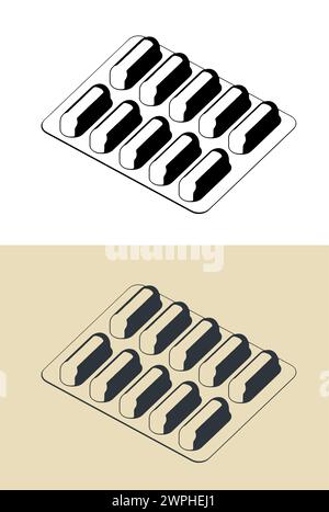 Stylized vector illustrations of a blister of pills Stock Vector