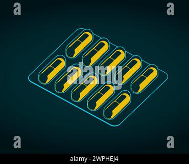 Stylized vector illustration of a blister of pills Stock Vector