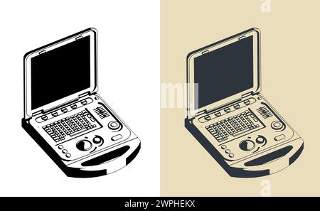 Stylized vector illustration of a compact diagnostic ultrasound system Stock Vector