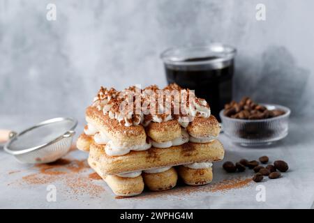 Traditional Unbaked Tiramisu Coffee Cake Stock Photo