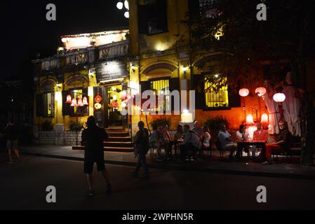 Sakura restaurant at night. Old city of Hoi An, Vietnam. Stock Photo