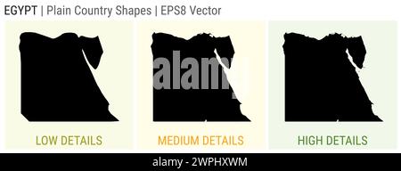 Egypt - plain country shape. Low, medium and high detailed maps of Egypt. EPS8 Vector illustration. Stock Vector