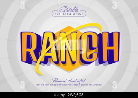 Ranch 3D vector text effect graphic style. Editable vector headline and title template. Stock Vector