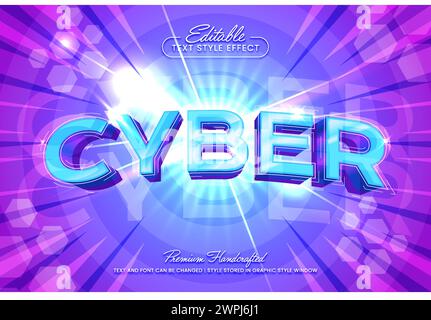 Cyber 3D vector text effect graphic style. Editable vector headline and title template. Stock Vector