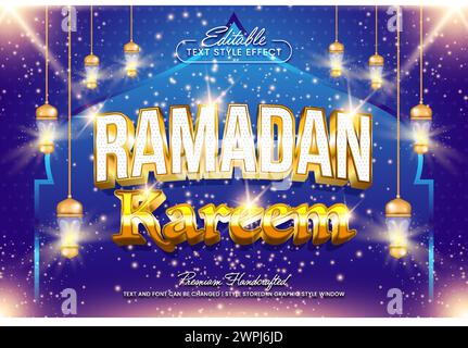 Ramadan kareem 3D vector text effect graphic style. Editable vector headline and title template. Stock Vector