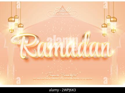 Ramadan 3D vector text effect graphic style. Editable vector headline and title template. Stock Vector