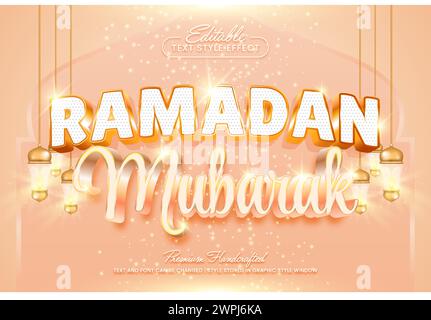 Ramadan mubarak 3D vector text effect graphic style. Editable vector headline and title template. Stock Vector