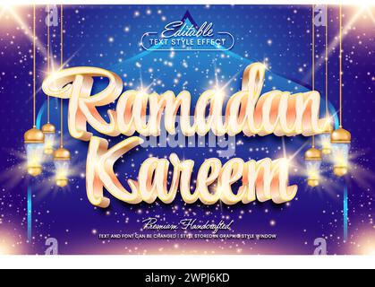 Ramadan kareem 3D vector text effect graphic style. Editable vector headline and title template. Stock Vector