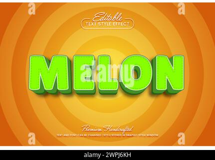 Melon fruit 3D vector text effect graphic style. Editable vector headline and title template. Stock Vector