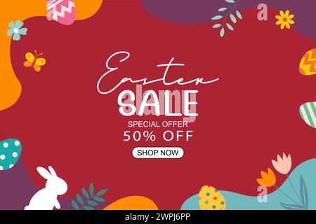 Easter eggs sale banner design template with colorful eggs. Use for social media, advertising, flyers, posters, brochure, voucher discount. Stock Vector