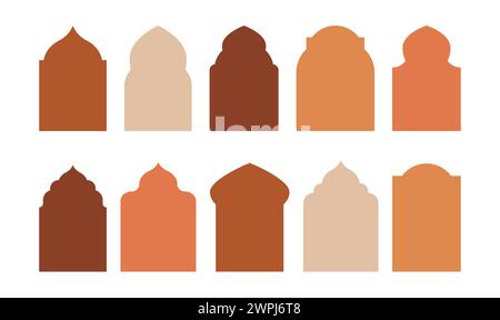 Islamic and ramadan kareem windows in oriental style. Border and frame with modern boho design template. Stock Vector
