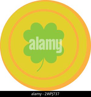Coin clover line color icon, St. Patrick's Day and holiday, four leaf on coin Stock Vector