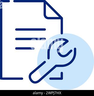 File configuration and maintenance tools. File symbol and wrench. Pixel perfect, editable stroke vector icon Stock Vector