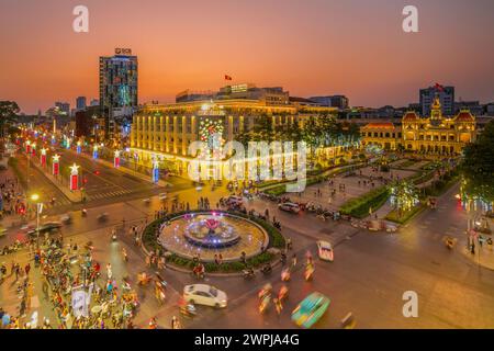 February 19, 2024: sunset in District 1, Ho Chi Minh City, Vietnam Stock Photo