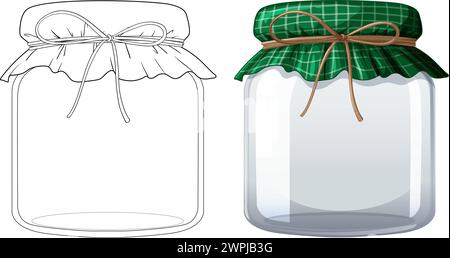 Illustration of two glass jars, one colored, one outlined. Stock Vector