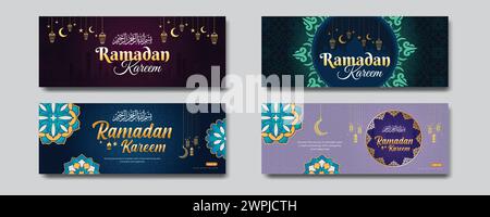4 Different Ramadan Kareem Facebook Cover  Banner Set Design Template Stock Vector