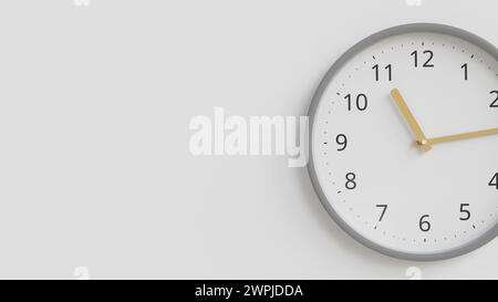Copy space white background with minimalist clock hanging on the wall.3d rendering Stock Photo
