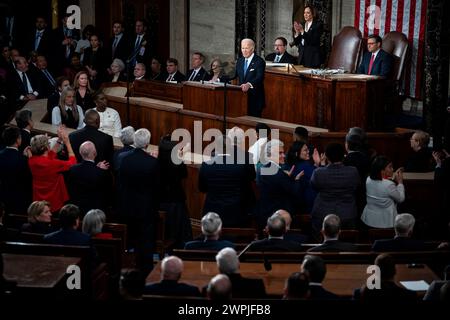 Washington, USA. 07th Mar, 2024. President Joe Biden delivers the annual State of the Union address, in the House Chamber on Capitol Hill, on March 7, 2024 in Washington, DC (Graeme Sloan/Sipa USA) Credit: Sipa USA/Alamy Live News Stock Photo