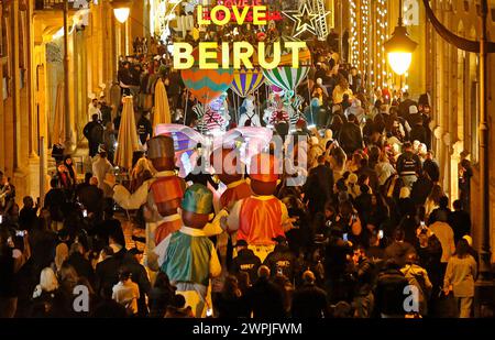 Beijing, China. 6th Mar, 2024. People attend a Ramadan parade in Beirut, Lebanon on March 6, 2024. A parade to welcome the upcoming month of Ramadan was held here on Wednesday. Credit: Bilal Jawich/Xinhua/Alamy Live News Stock Photo