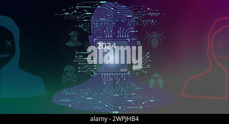 circuit diagram hacker security icon on abstract background , technology concept Stock Photo