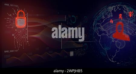 hacker using WIFI online attacked business  around the world . hacker bug spider icon on element digital icon with security icon on circuit data flow Stock Photo