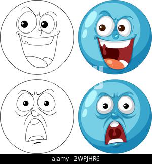 Four cartoon faces showing different emotions. Stock Vector