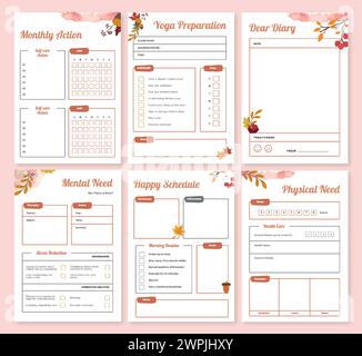 Daily planning and notes taking template for budget, finance, work, business, health, diet all in one planner Stock Vector