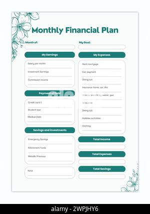 Daily planning and notes taking template for budget, finance, work, business, health, diet all in one planner Stock Vector