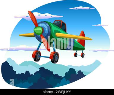Colorful old-fashioned airplane flying in the sky Stock Vector
