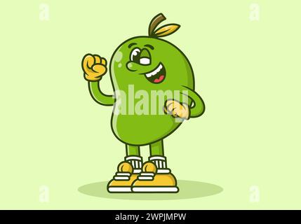 Mascot character illustration of standing mango in green color Stock Vector