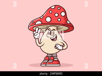 Mascot character illustration of mushroom with hand form a symbol of peace. Red color Stock Vector