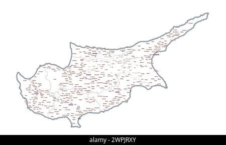 Administrative outline map of Cyprus showing regions, provinces Stock Vector