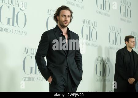 Aaron Taylor Johnson attends the Madrid photocall for 'ACQUA DI GIO' By Giorgio Armani at Matadero Madrid on March 07, 2024 in Madrid, Spain. Stock Photo