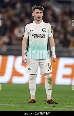 Brighton and Hove Albion's Scottish midfielder Billy Gilmour looks during UEFA Europa League Round of 16 first leg match between AS Roma vs Brighton and Hove Albion at Olimpico stadium on March 07, 2024 in Rome, Italy. Stock Photo