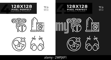 Pregnancy prevention methods linear icons set for dark, light mode Stock Vector