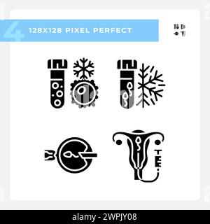 Genetic material freezing black glyph icons set on white space Stock Vector