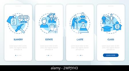 Types of social stratification blue onboarding mobile app screen Stock Vector