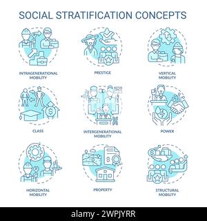 Social stratification and mobility soft blue concept icons Stock Vector