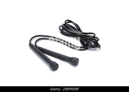 black skipping rope isolated on white background Stock Photo