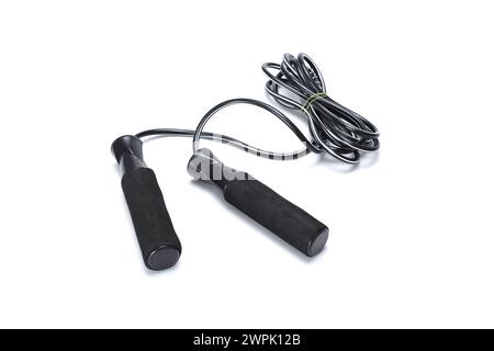 black skipping rope isolated on white background Stock Photo