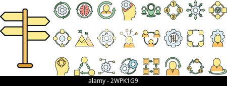 Adaptation icons set outline vector. Change adapt. Emotional adaptibility color line isolated Stock Vector